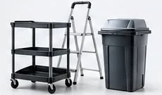 Commercial trolley, ladder and waste bin