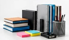Books, notebooks, pens and folders for the office
