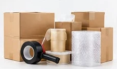 Cardboard boxes, bubble wrap and packing tape