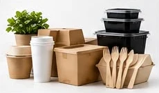 Disposable cups, takeaway containers and food packaging