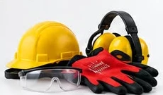Safety helmet, protective gloves, safety glasses and hearing protection